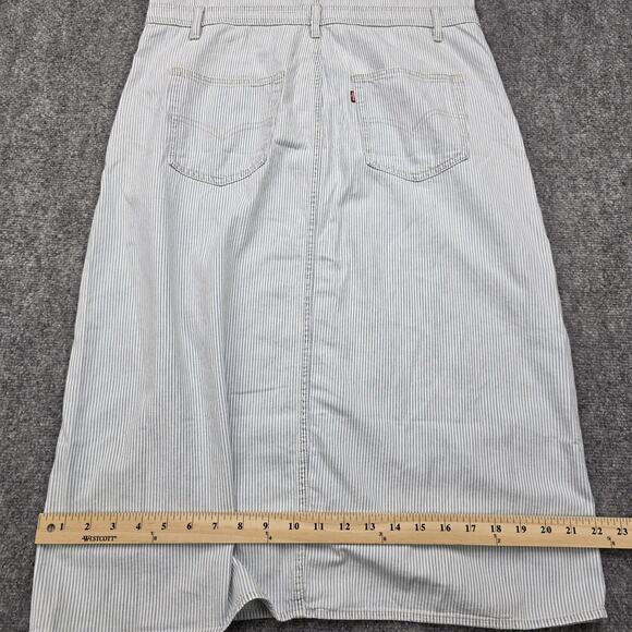 Levis Overall Dress Womens Medium Blue White Stripe Cotton Button Front Workwear - Picture 7 of 16